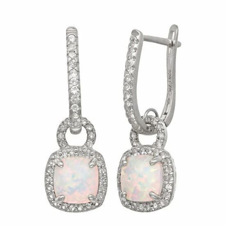 * Designs By Gioelli Sterling Silver Lab-Created Opal And Lab-Created White Sapphire Square Halo Drop Earrings | Jewelry