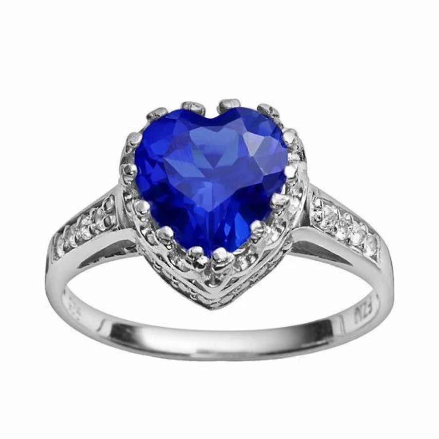 * Designs By Gioelli Sterling Silver Lab-Created Sapphire And Lab-Created White Sapphire Heart Crown Ring | Jewelry