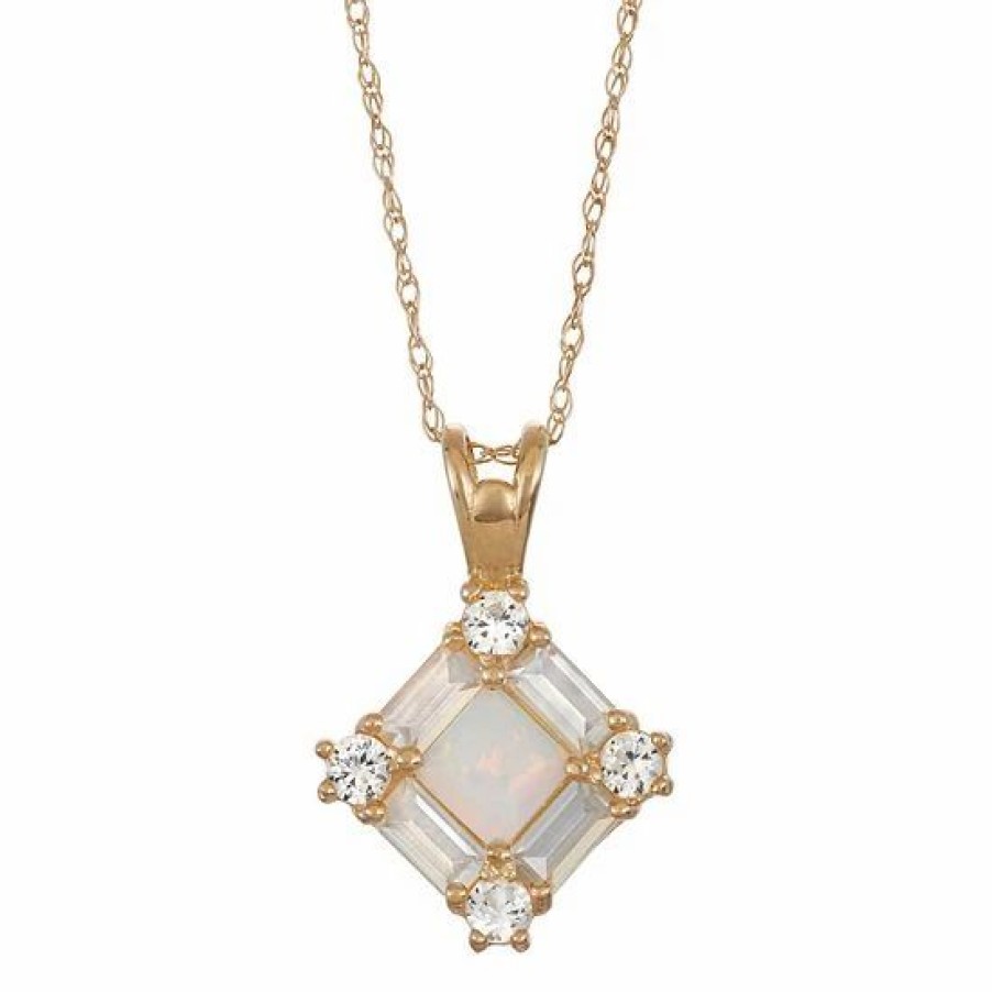 * Designs By Gioelli 10K Gold Lab-Created Opal & White Sapphire Pendant Necklace | Jewelry