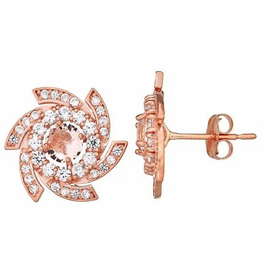 * Designs By Gioelli 10K Rose Gold Simulated Morganite & Lab-Created White Sapphire Swirl Stud Earrings | Jewelry