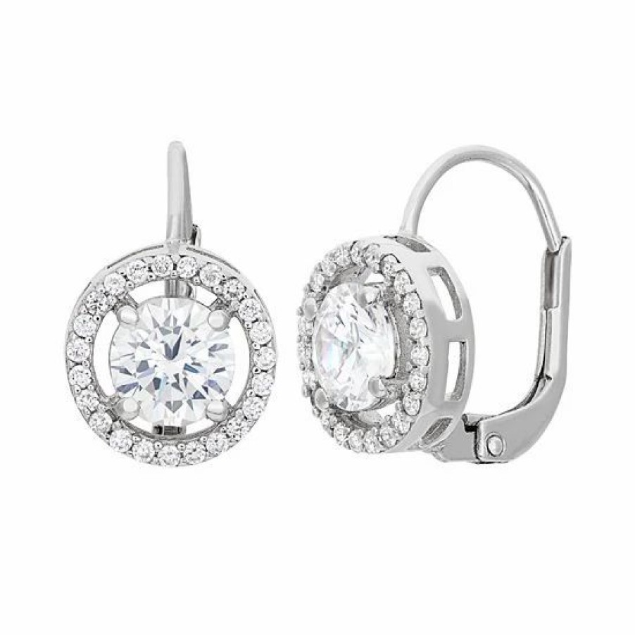 * Designs By Gioelli Cubic Zirconia Sterling Silver Halo Drop Earrings | Jewelry