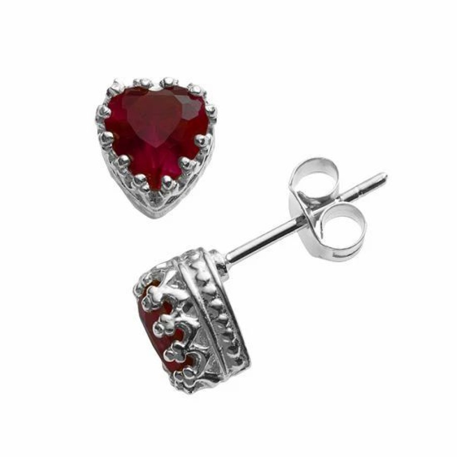 * Designs By Gioelli Sterling Silver Garnet Heart Crown Stud Earrings | Jewelry