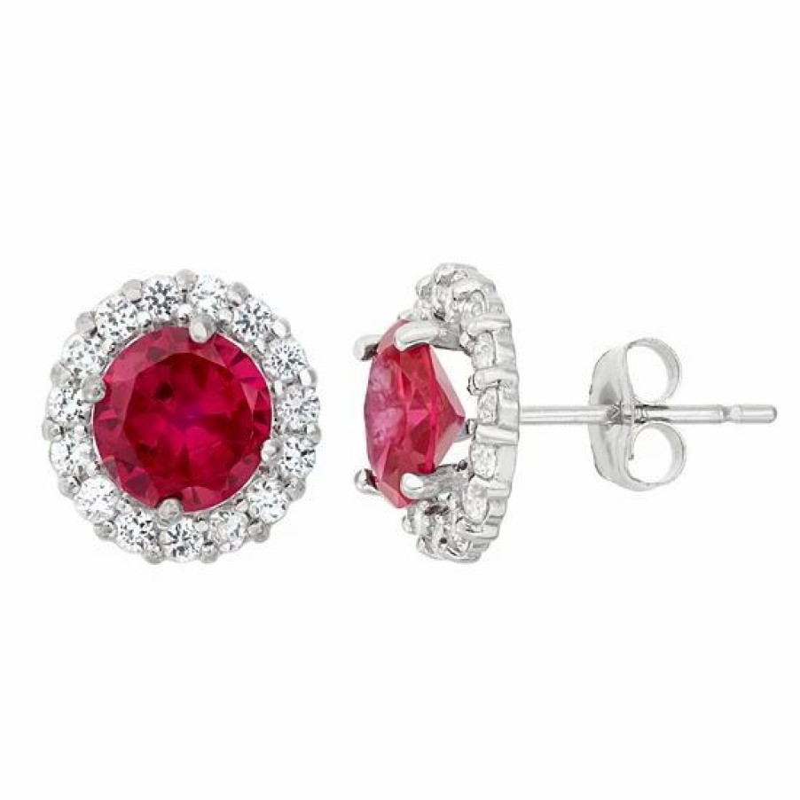 * Designs By Gioelli Lab-Created Ruby & White Topaz 10K White Gold Halo Stud Earrings | Jewelry