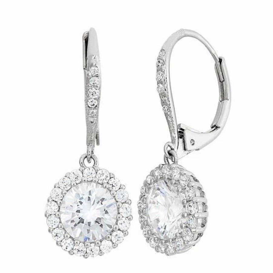 * Designs By Gioelli Cubic Zirconia Sterling Silver Halo Drop Earrings | Jewelry