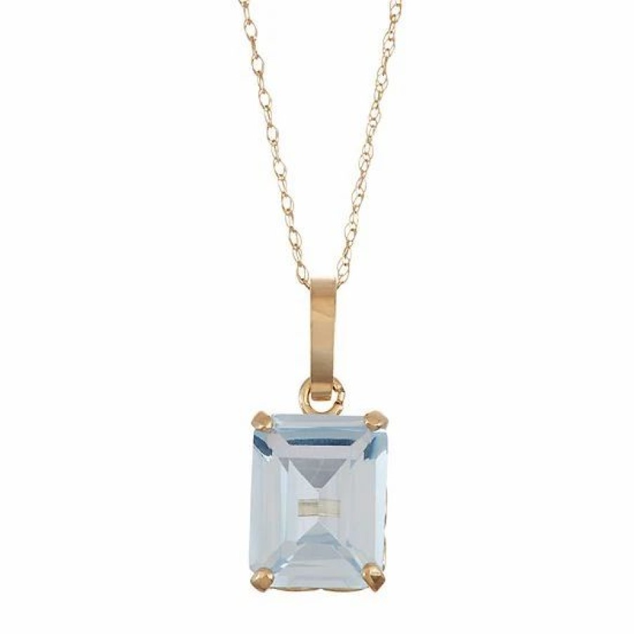 * Designs By Gioelli 10K Gold Lab-Created Aquamarine Rectangle Pendant Necklace | Jewelry