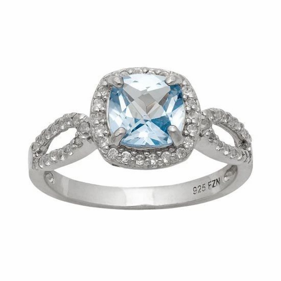 * Designs By Gioelli Sterling Silver Lab-Created Aquamarine And Lab-Created White Sapphire Halo Ring | Jewelry