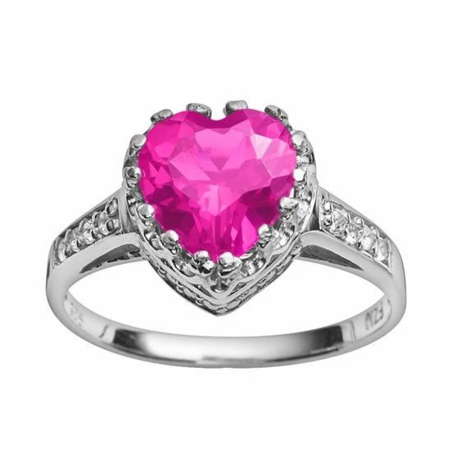 * Designs By Gioelli Sterling Silver Lab-Created Pink Sapphire And Lab-Created White Sapphire Heart Crown Ring | Jewelry