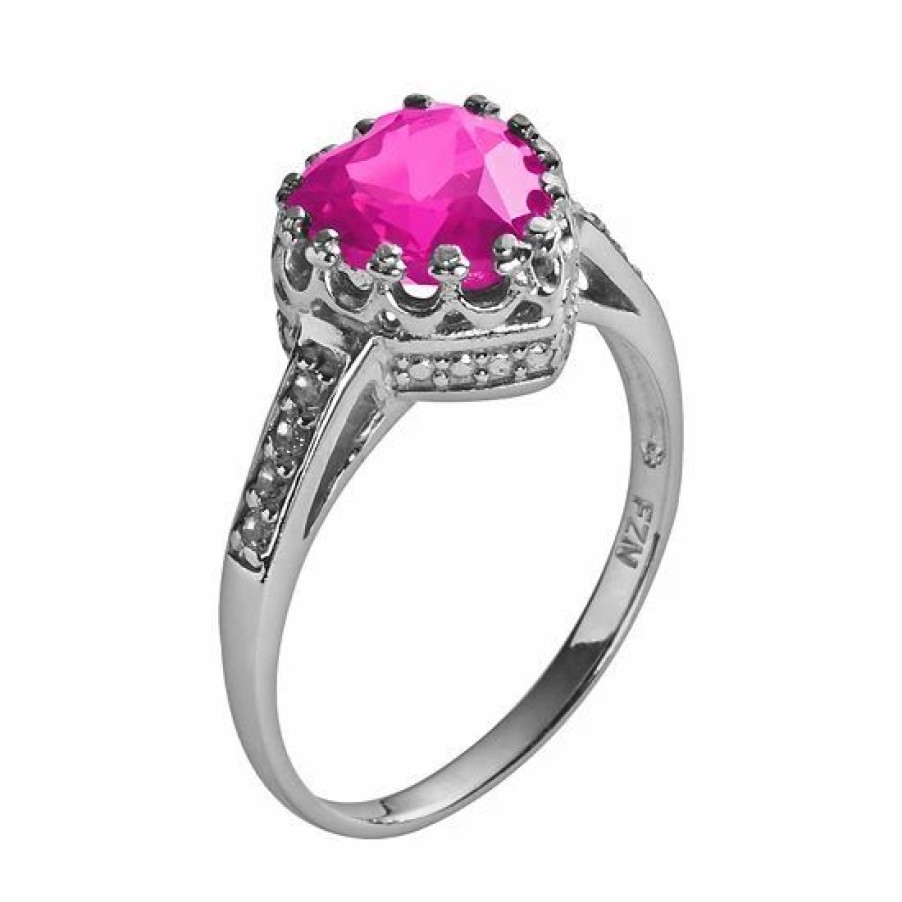 * Designs By Gioelli Sterling Silver Lab-Created Pink Sapphire And Lab-Created White Sapphire Heart Crown Ring | Jewelry