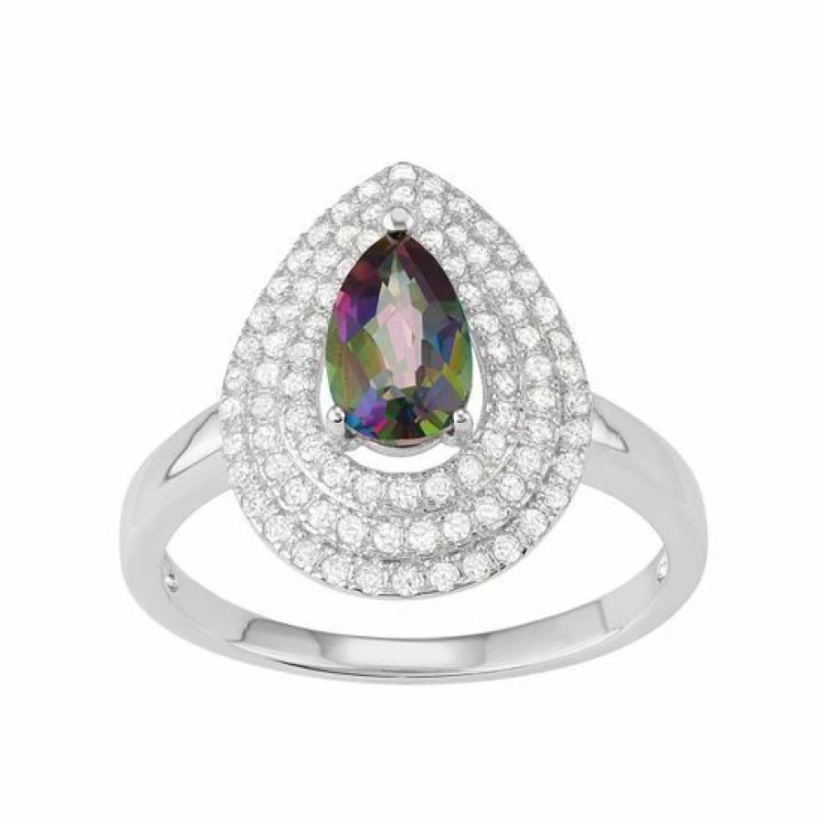 * Designs By Gioelli Sterling Silver Mystic Fire Topaz & Cubic Zirconia Teardrop Halo Ring | Jewelry