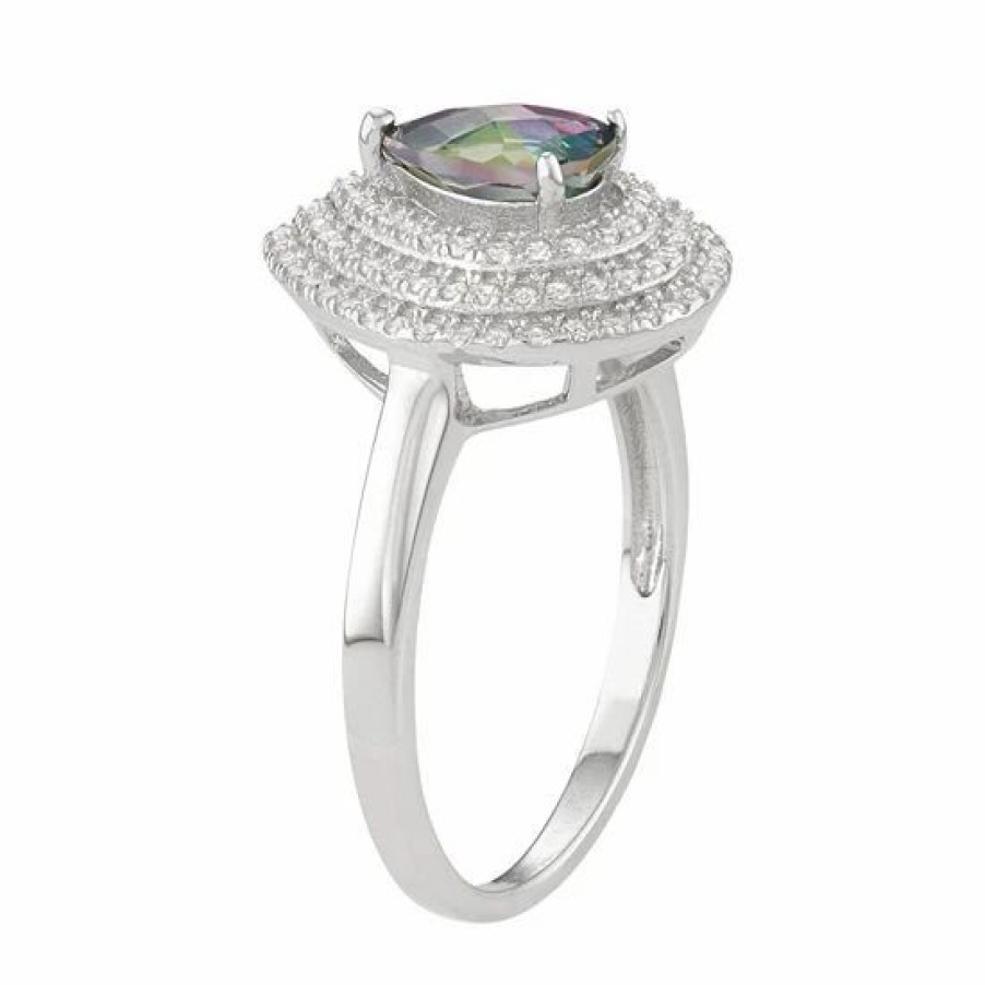 * Designs By Gioelli Sterling Silver Mystic Fire Topaz & Cubic Zirconia Teardrop Halo Ring | Jewelry