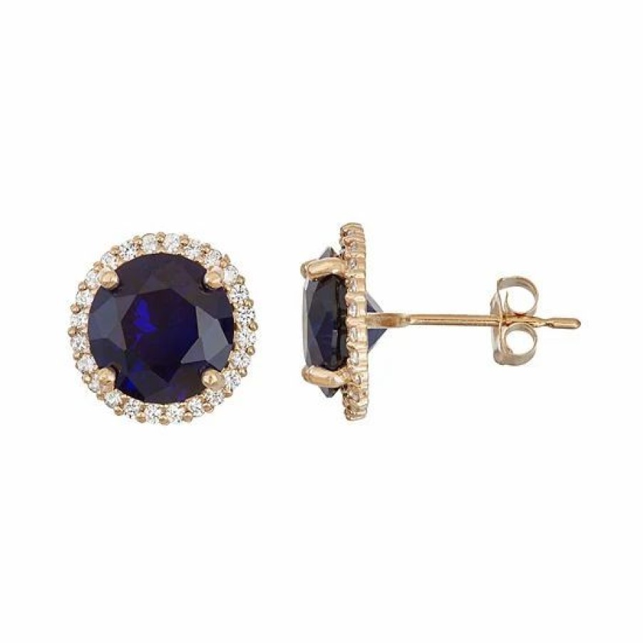 * Designs By Gioelli 10K Gold Lab-Created Blue & White Sapphire Halo Stud Earrings | Jewelry