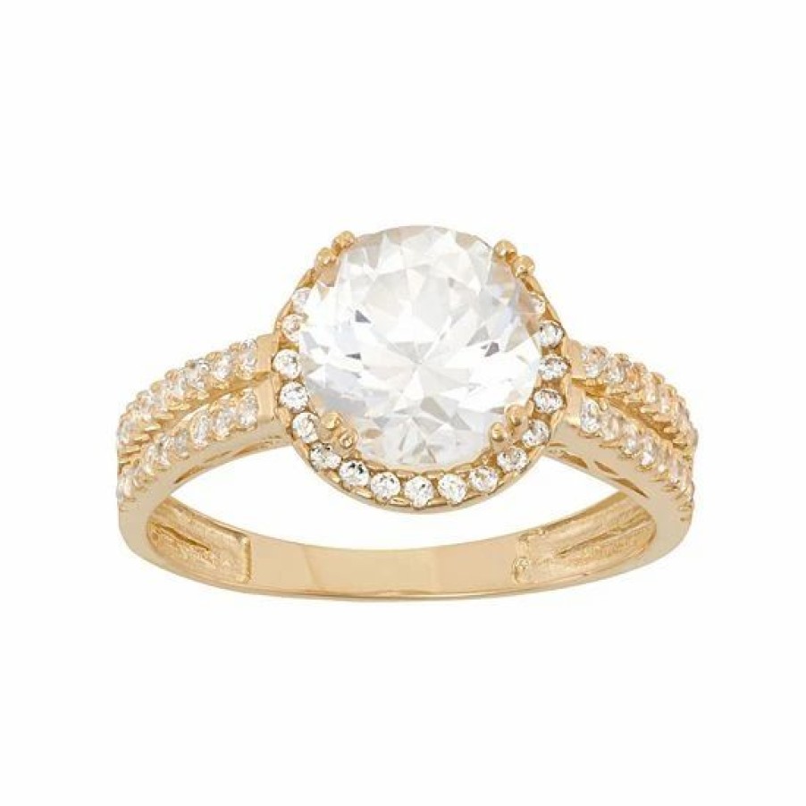 * Designs By Gioelli Cubic Zirconia Halo Engagement Ring In 10K Gold | Jewelry