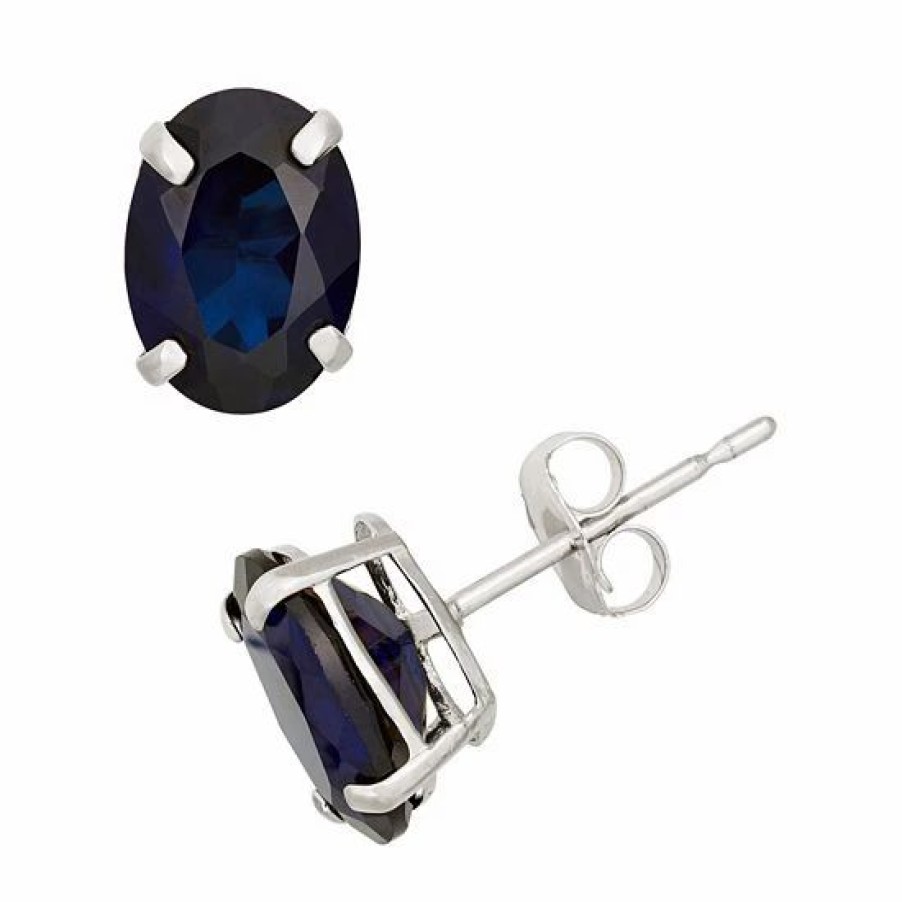 * Designs By Gioelli Lab-Created Sapphire 10K White Gold Oval Stud Earrings | Jewelry