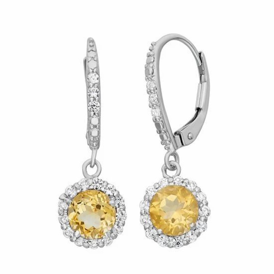 * Designs By Gioelli Citrine And Lab-Created White Sapphire Sterling Silver Halo Drop Earrings | Jewelry