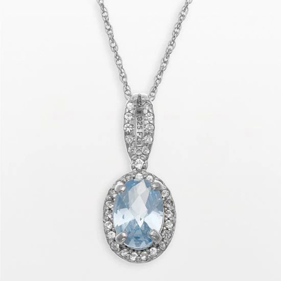 * Designs By Gioelli Sterling Silver Lab-Created Aquamarine And Lab-Created White Sapphire Oval Halo Pendant | Jewelry