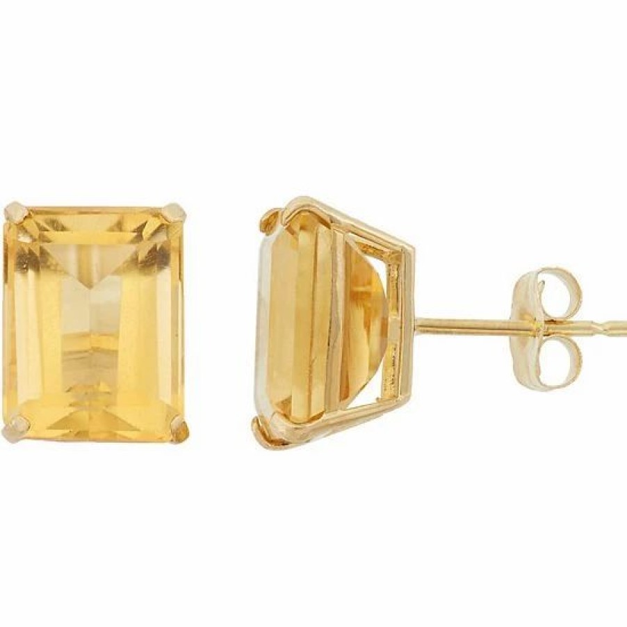 * Designs By Gioelli 10K Gold Citrine Emerald Cut Solitaire Stud Earrings | Jewelry