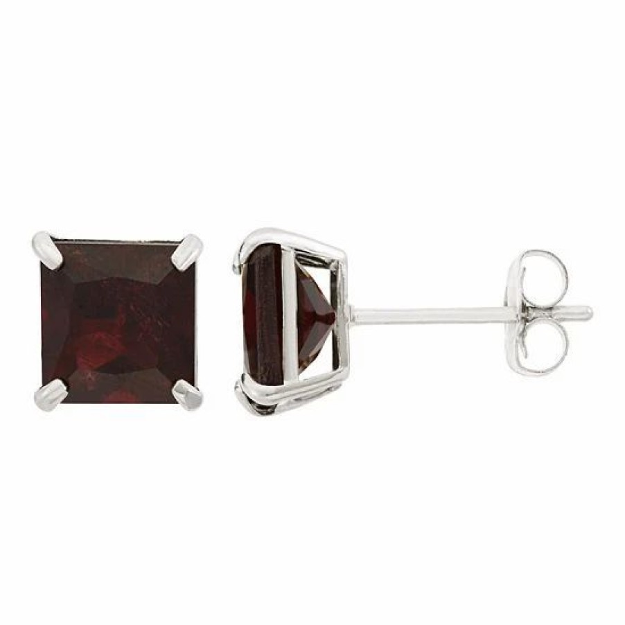 * Designs By Gioelli Garnet 10K White Gold Stud Earrings | Jewelry