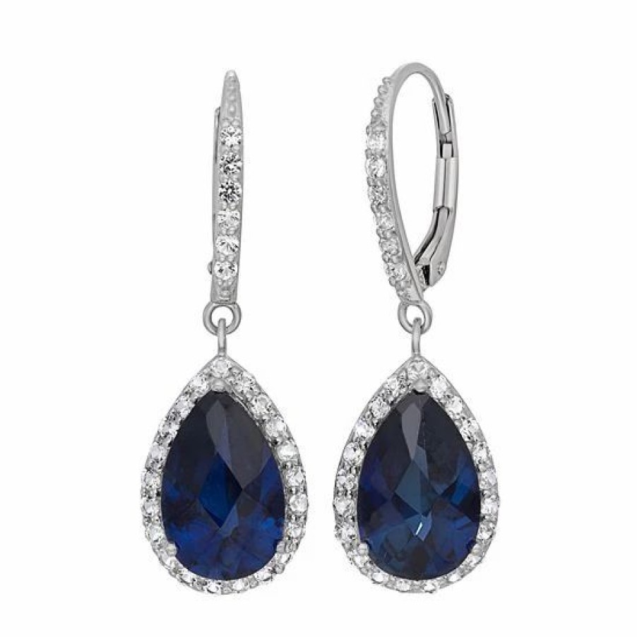 * Designs By Gioelli Lab-Created Blue And White Sapphire Sterling Silver Halo Teardrop Earrings | Jewelry