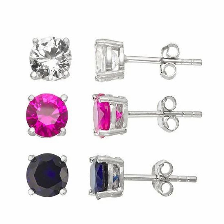 * Designs By Gioelli Sterling Silver Lab-Created Multi-Color Sapphire Stud Earring Set | Jewelry