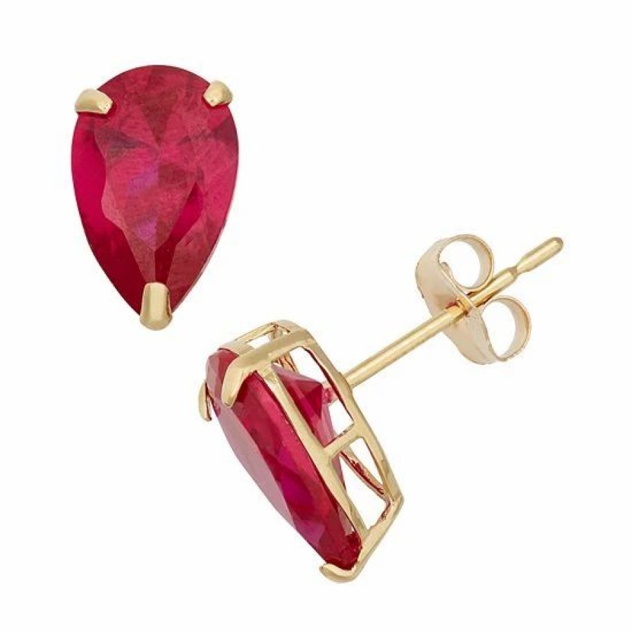 * Designs By Gioelli Lab-Created Ruby 10K Gold Teardrop Stud Earrings | Jewelry