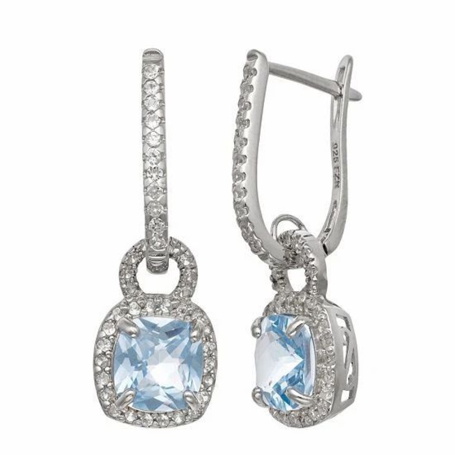 * Designs By Gioelli Sterling Silver Lab-Created Aquamarine And Lab-Created White Sapphire Square Halo Drop Earrings | Jewelry