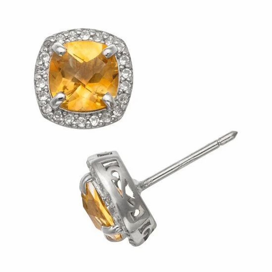 * Designs By Gioelli Sterling Silver Citrine And Lab-Created White Sapphire Halo Stud Earrings | Jewelry