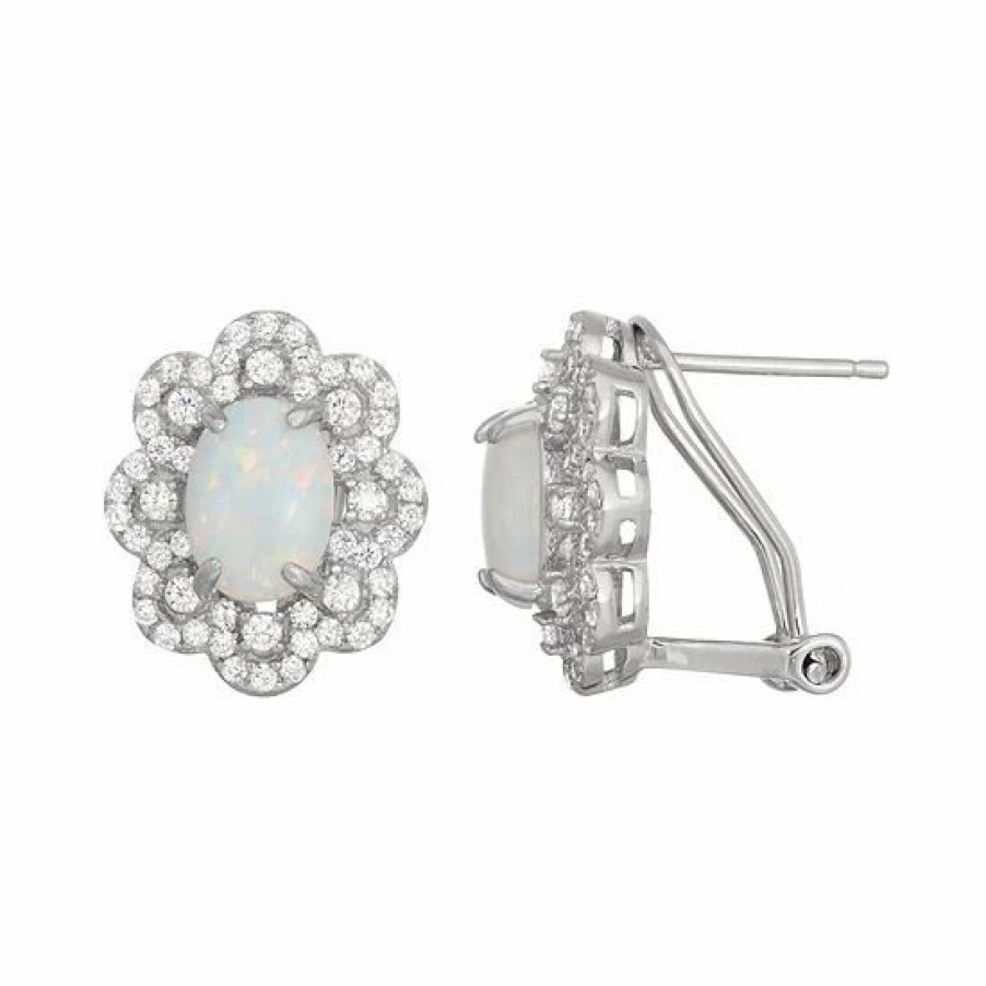 * Designs By Gioelli Sterling Silver Lab-Created Opal & White Sapphire Flower Stud Earrings | Jewelry