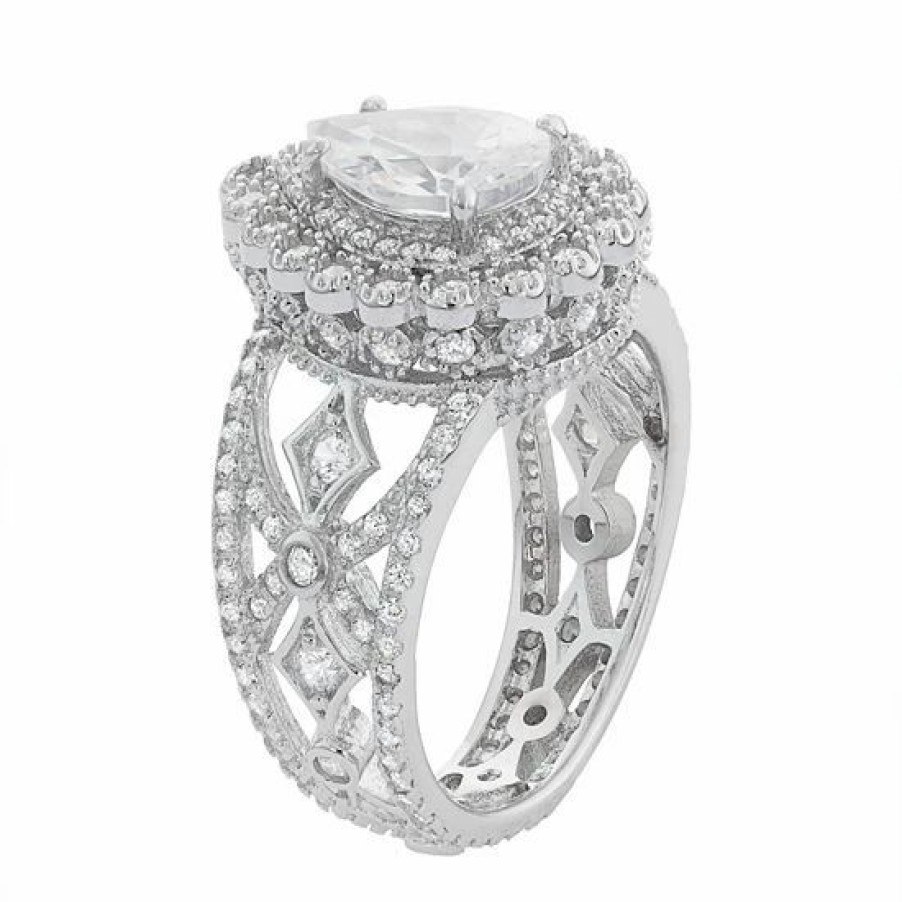 * Designs By Gioelli Sterling Silver Cubic Zirconia Pear Halo Filigree Ring | Jewelry