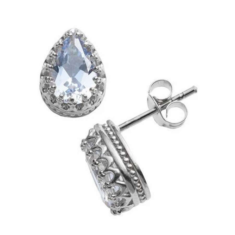 * Designs By Gioelli Sterling Silver Lab-Created Aquamarine Crown Stud Earrings | Jewelry