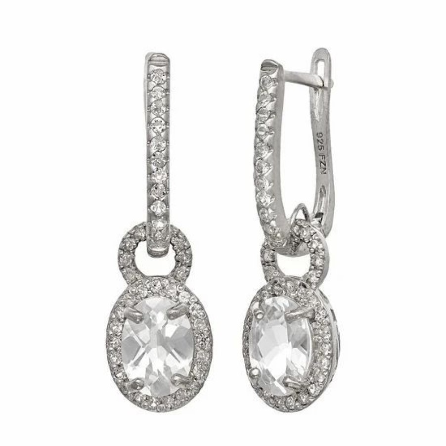 * Designs By Gioelli Sterling Silver Lab-Created White Sapphire Oval Halo Drop Earrings | Jewelry