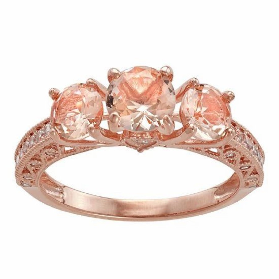 * Designs By Gioelli 10K Rose Gold Simulated Morganite & Lab-Created White Sapphire 3-Stone Ring | Jewelry