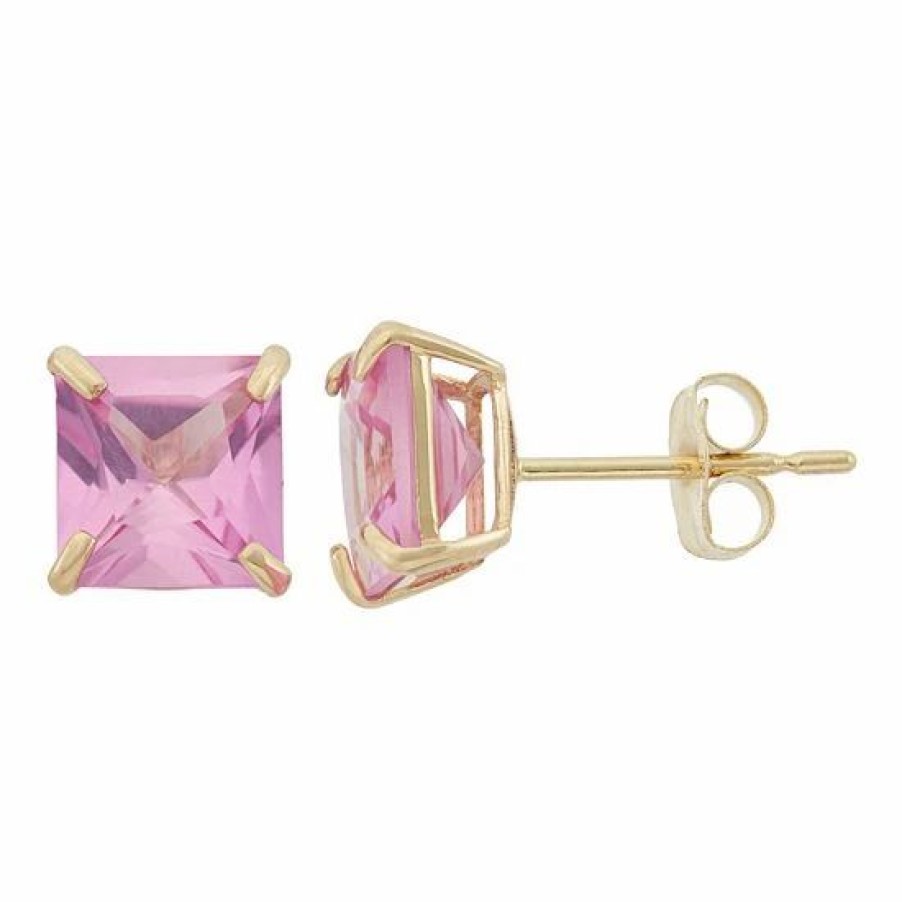 * Designs By Gioelli Lab-Created Pink Sapphire 10K Gold Stud Earrings | Jewelry