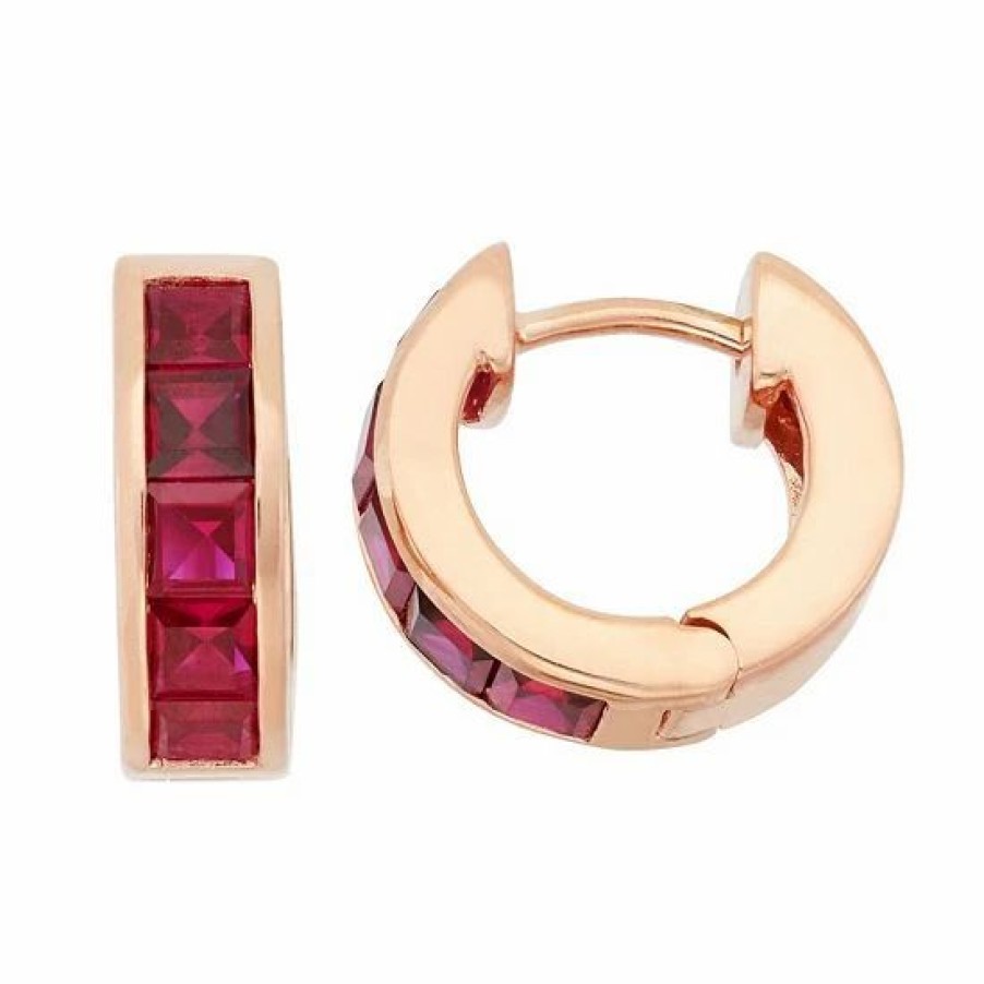 * Designs By Gioelli Lab-Created Ruby 14K Rose Gold Over Silver Huggie Hoop Earrings | Jewelry