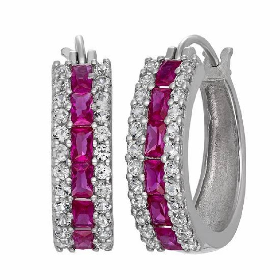 * Designs By Gioelli Sterling Silver Lab-Created Ruby And Lab-Created White Sapphire Hoop Earrings | Jewelry