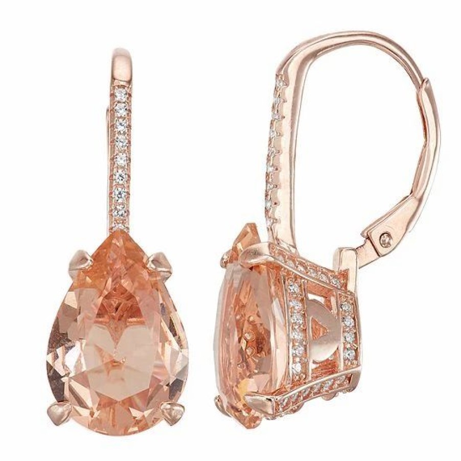 * Designs By Gioelli 14K Rose Gold Over Silver Simulated Morganite Teardrop Leverback Earrings | Jewelry