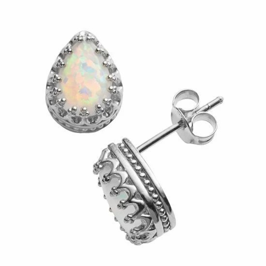 * Designs By Gioelli Sterling Silver Lab-Created Opal Crown Stud Earrings | Jewelry