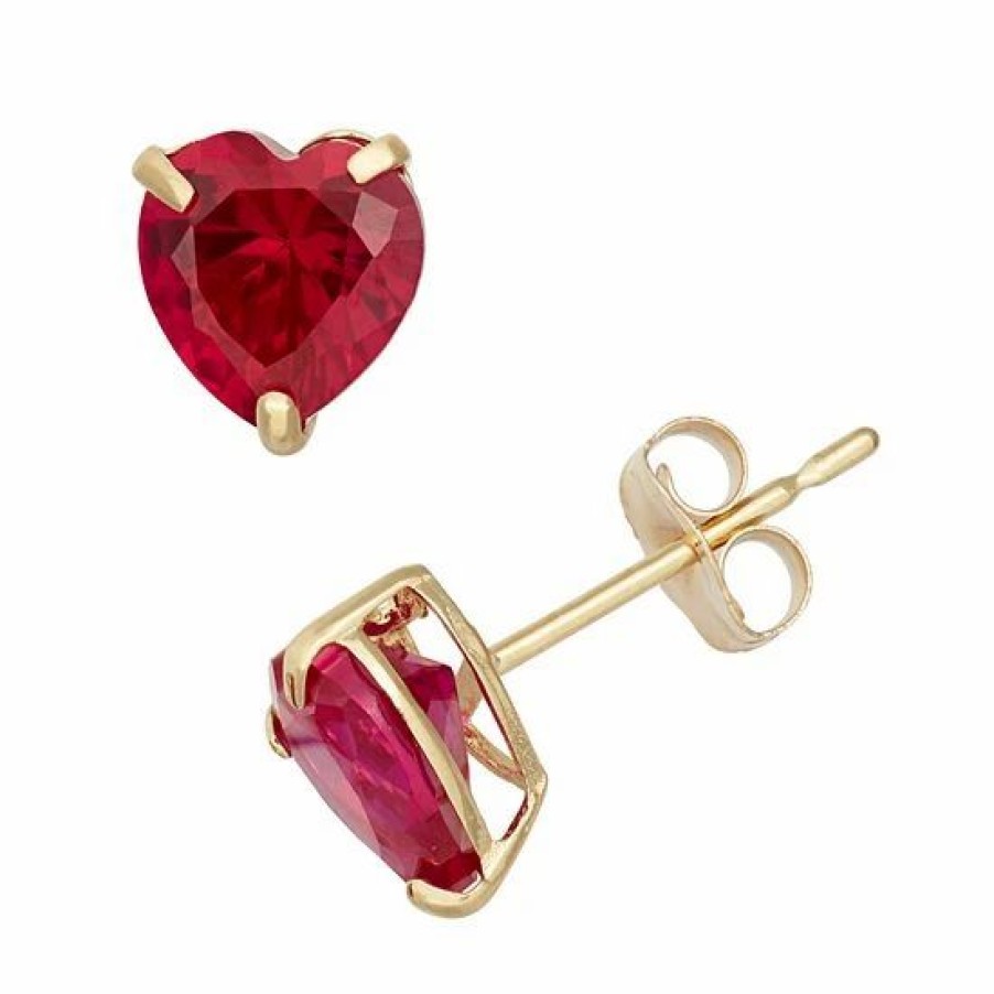 * Designs By Gioelli Lab-Created Ruby 10K Gold Heart Stud Earrings | Jewelry