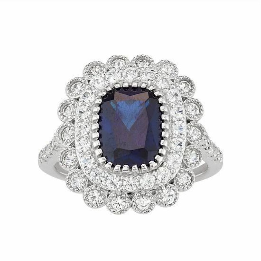 * Designs By Gioelli Sterling Silver Lab-Created Blue & White Sapphire Halo Ring | Jewelry