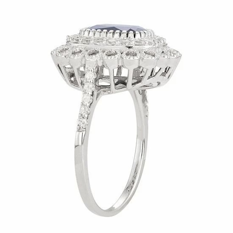 * Designs By Gioelli Sterling Silver Lab-Created Blue & White Sapphire Halo Ring | Jewelry