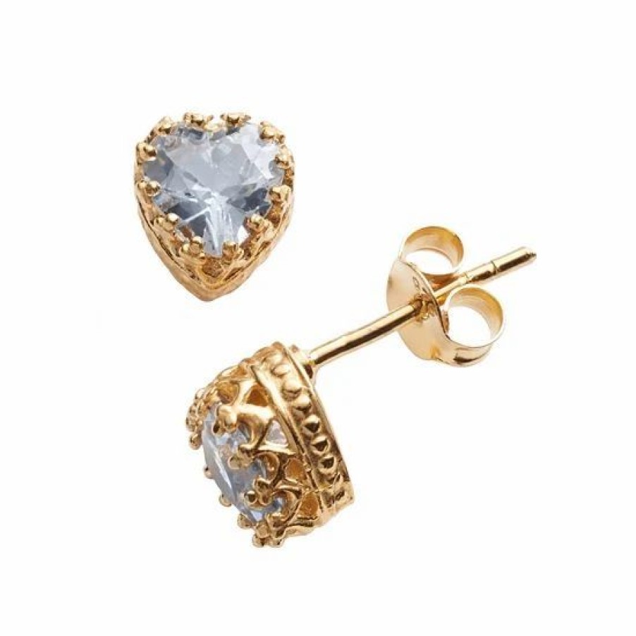 * Designs By Gioelli 14K Gold Over Silver Lab-Created Aquamarine Heart Crown Stud Earrings | Jewelry