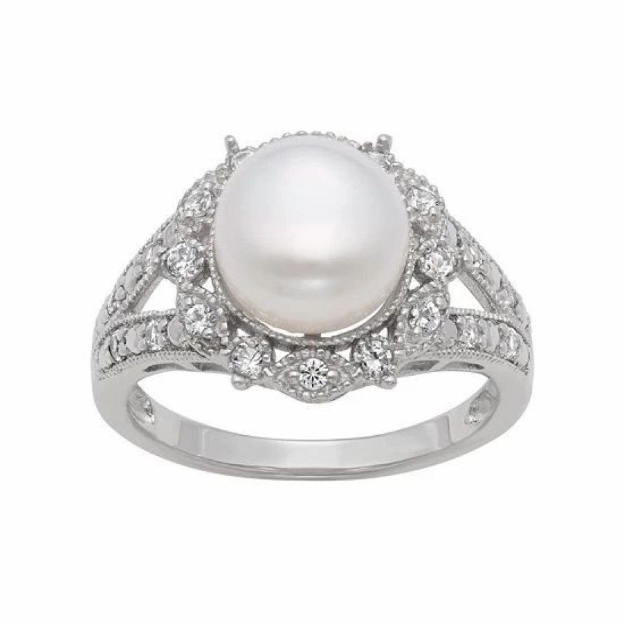 * Designs By Gioelli Sterling Silver Freshwater Cultured Pearl And Lab-Created White Sapphire Ring | Jewelry