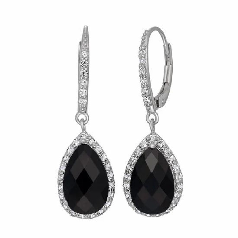 * Designs By Gioelli Onyx And Lab-Created White Sapphire Sterling Silver Halo Teardrop Earrings | Jewelry