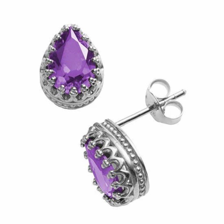 * Designs By Gioelli Sterling Silver Amethyst Crown Stud Earrings | Jewelry