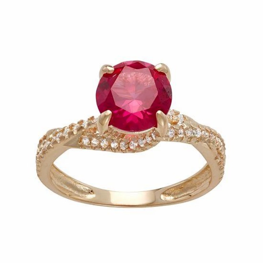 * Designs By Gioelli 10K Gold Lab-Created Ruby & White Sapphire Crisscross Ring | Jewelry