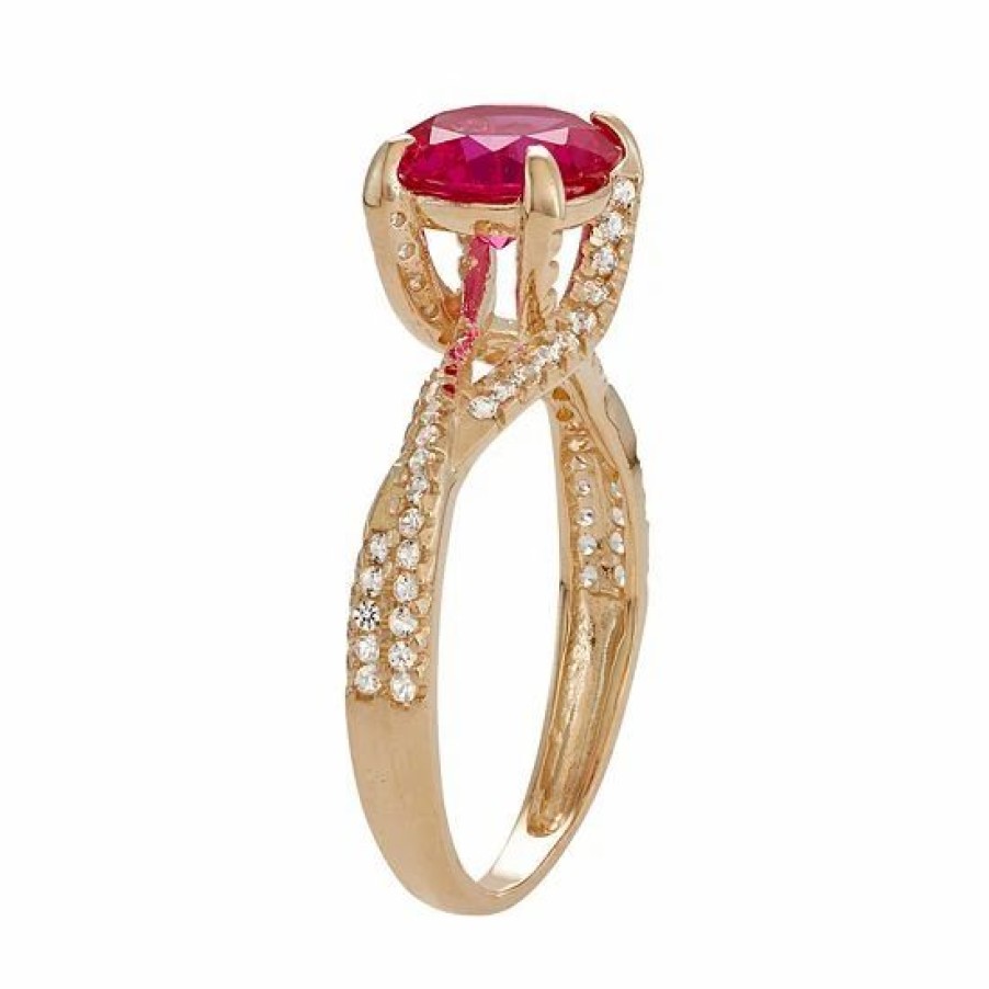 * Designs By Gioelli 10K Gold Lab-Created Ruby & White Sapphire Crisscross Ring | Jewelry