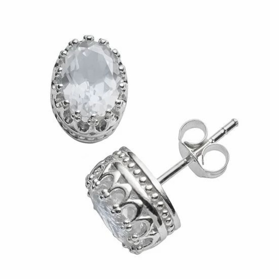 * Designs By Gioelli Sterling Silver Lab-Created White Sapphire Oval Crown Stud Earrings | Jewelry