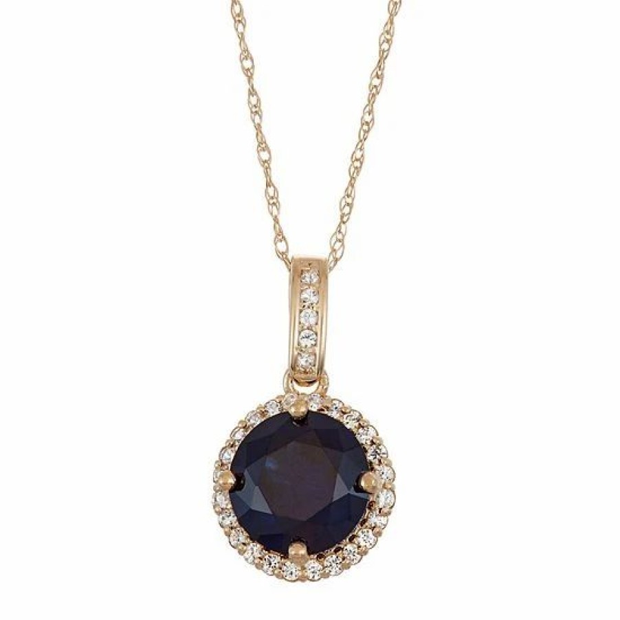 * Designs By Gioelli 10K Gold Lab-Created Blue & White Sapphire Halo Pendant Necklace | Jewelry