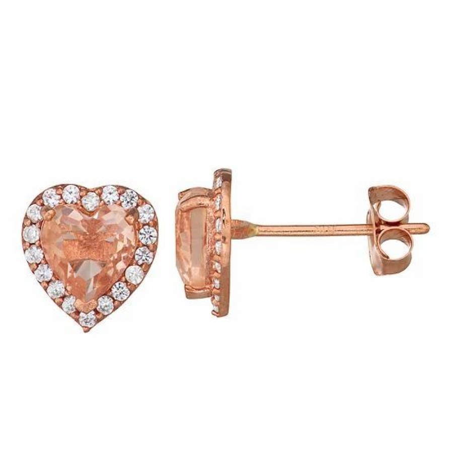 * Designs By Gioelli 10K Rose Gold Simulated Morganite & Lab-Created White Sapphire Heart Stud Earrings | Jewelry