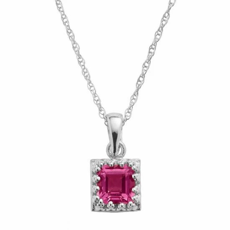 * Designs By Gioelli Sterling Silver Lab-Created Ruby Square Pendant | Jewelry