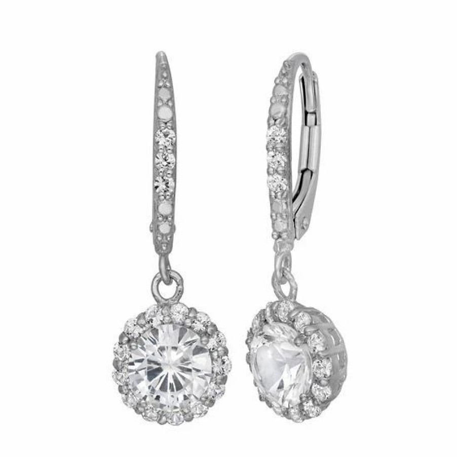 * Designs By Gioelli Lab-Created White Sapphire Sterling Silver Halo Drop Earrings | Jewelry